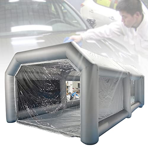 KEPSLERYZ Inflatable Car Paint Booth Tent Oxford Cloth & PVC with Activated Carbon Filters | Portable Spray Shelter for Auto/Motorcycle Painting (Grey, w/Sandbags & Ground Nails)