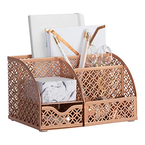 Designer Metal Rose Gold Desk Organizer - Metal with Rose Gold Finish - Rose Gold Desk Accessories - Desk Organizer Rose Gold - Storage for Paper and Office Supplies