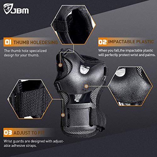 Jbm Youth Bmx Bike Knee Pads And Elbow Pads With Wrist Guards Protective Gear Set For Biking, Riding, Cycling And Multi Sports Safety: Scooter, Skateboard, Bicycle (Black, Youth/Teens) #TOP3