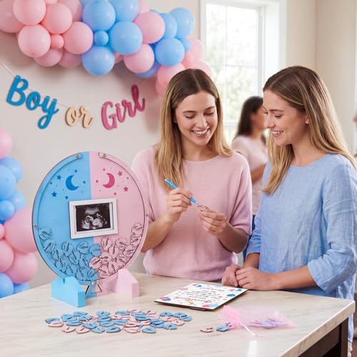 Image of Kosiz Gender Reveal Baby Shower Guest Book, Pink and Blue Footprints Acrylic Guest Book Alternative for 60 Guests, Baby Shower Sign and Nursery Keepsake