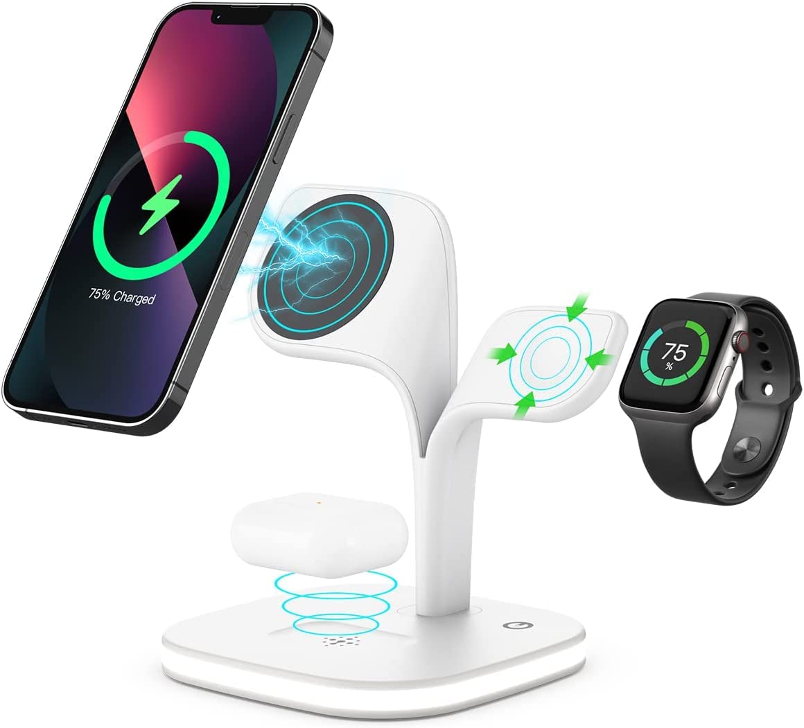 Naack 5 in 1 Wireless Charger mag Safe Wireless Charging Station. Magnetic Compatible iPhone 14,13,12 Pro/MAX/Mini/Plus, Smart Watch 8/7/6/SE/5/4/3/2 with Night Light