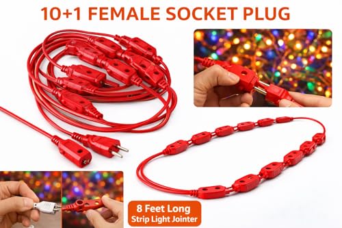 Image of Connector 10+1 Female Socket Plug Diwali Decoration /Wire Plug Strip Light Jointer | 8 Feet Long (Pack of 5)