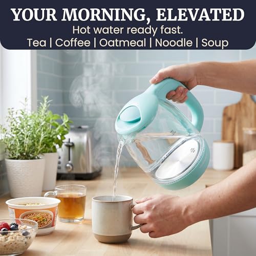 Image of Elite Gourmet EKT1792M 1.7L Glass Electric Kettle, Blue LED, 7.2 Cups, Auto Shut-Off, Boil-Dry Protection, 360 Cordless Base, Rapid Boil, Hot Water for Tea Coffee Oatmeal