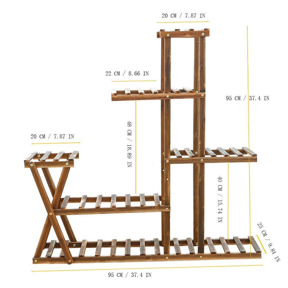 Support Plantes Interieur en Bois Support D’étagère à Plantes Robuste 5 Niveaux Capacité 10 Pots étagère à Plantes Multi Niveaux pour Intérieur Escalier Montage Facile Salon Balcon Jardin Terrasse