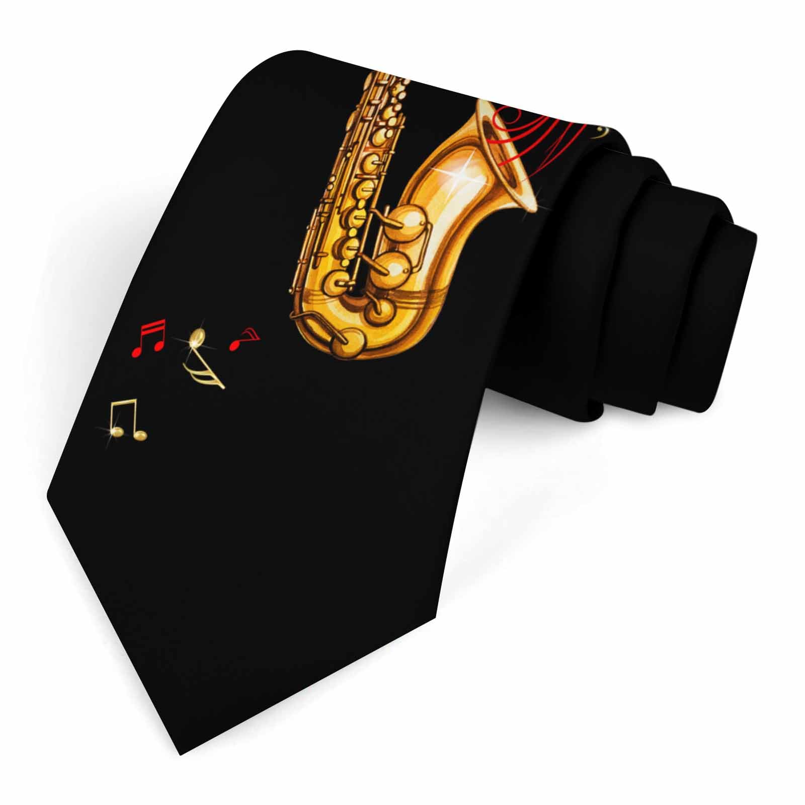 Muntayson Gold Saxophone Men's Tie Men's Necktie Tie for Men Wedding Holiday Party