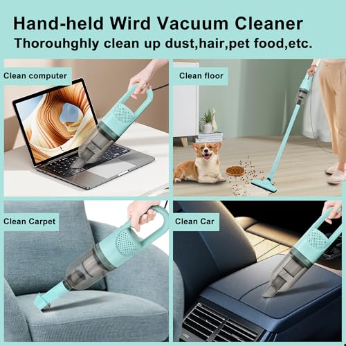 Image of 6-in-1 Lightweight Stick Vacuum Cleaner with 100W Powerful Motor, Mini Portable Household Handheld Vacuum Cleaner for Domestic Hard Floors, Carpets and Pet Hair(Light Green Corded)