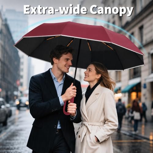 Image of Seniny Windproof Travel Umbrella, Automatic Umbrellas for Rain, Portable & Compact Umbrellas for Backpack, Strong UV for Protection, Folding Small Sun Umbrella for Car, Walking, Coral Pink, 38 inches