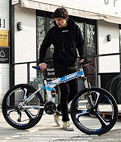 BaiHogi Profi-Rennrad, 21/24/27/30 Geschwindigkeit doppelter Stoßdämpfer ein Rad zusammenklappbar hoher Kohlenstoffstahl Doppelscheibenbremse Fahrrad 26 Zoll Full Suspension Mountainbike, A2,24 Geschw – Bild 7