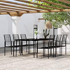 Generic 7 Piece Garden Dining Set Black Furniture, Outdoor Furniture, Outdoor Furniture Sets Black 85 LBS