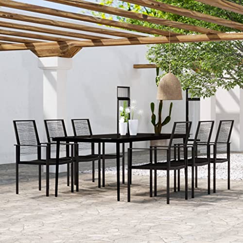 Generic 7 Piece Garden Dining Set Black Furniture, Outdoor Furniture, Outdoor Furniture Sets Black 85 LBS