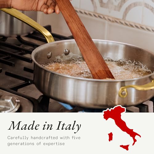 Image of Made In Cookware - 3.5 Quart Stainless Steel Saute Pan (Antique Brass Handle) - 5 Ply Stainless Clad - Professional Cookware - Crafted in Italy - Induction Compatible