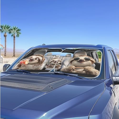 Image of 2 PCS Car Windshield Sun Shade Foldable Sloth Automotive Interior Accessories for Sun Protection Auto Sun Heat and UV Rays Blocker Fit Car Front Window for Trucks SUV Van