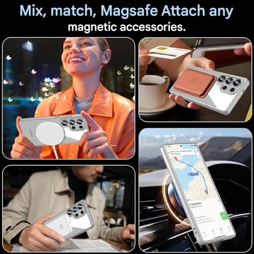 Image of DIZORO Samsung S25 Ultra Case,Compatible with Mag Safe Non Yellow Military-Grade Drop Protection & Hard PC Back Cover Slim Transparent Anti-Scratch Shockproof Phone Case (Titanium.)