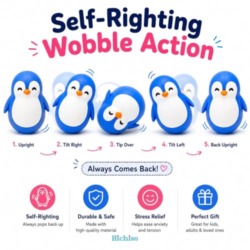 Image of Roly Poly Penguin Wobbler | Cute Self-Righting Penguin Desk Toy | Stress Relief Fidget Toy | Mini Penguin Collectible | Office Desk Decor & Gift (Mystic Blue, 1 pc)