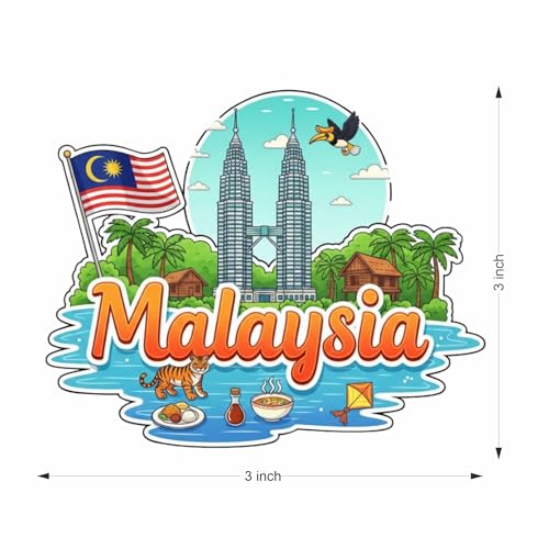Image of Premium Laser Cut MDF Fridge Magnet for Home Decor, Vibrant Layered Travel Artwork Souvenir Gift with Strong Magnetic Hold, Refrigerator Decoration for Kitchen & Office - Malaysia