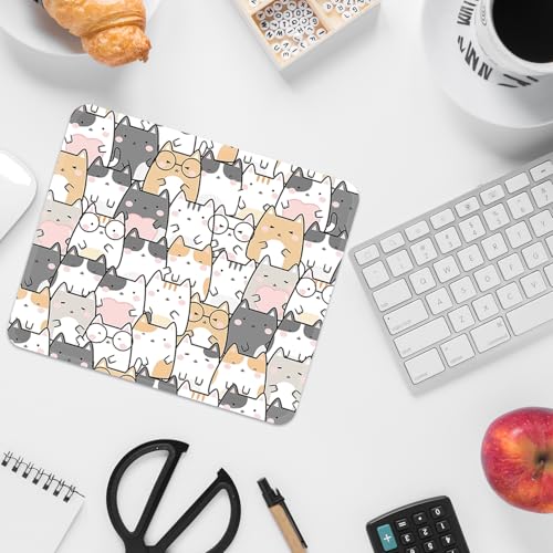 Image of FROGIGO Mouse Pad with Stitched Edges - Cute Cat Mousepad for Women, 9.25 x 7.75 inch Washable Square Desk Pad, Non-Slip Rubber Base, Office Home Laptop Accessories - Cute Cats