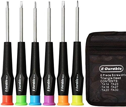 E·Durable Triangle Head Screwdriver Set, Triangle Screws Driver Tool Kit Fix Electronic Toys - Thomas McDonald's Toy Repair & Battery Replacement, in Carry Pouch (6in1) 