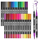 ZSCM 32 Colors Dual Tip Brush Pens Art Markers Set, Artist Fine and Brush Tip Colored Pens, for Kids Adult Coloring Books,Note taking Writing Lettering Calligraphy Bullet Journal School Supplies