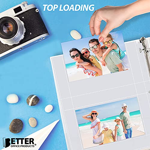 Photo Album Refill Sheets, 4 X 6 Inch, Heavyweight, Diamond Clear 3 Ring Photo Binder Page Refills, By Better Office Products, 400 Total Photos, Each 2-Pocket Sheet Holds Up To 4 Photos (100 Pack) #TOP3
