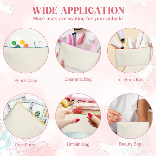 Image of Legigo 12 Pack Blank Canvas Makeup Bag- Bulk Cosmetic Bags with Multi-Color Zipper, Multipurpose Canvas Zipper Pencil Case Pouch, Travel Toiletry Pouch, DIY Craft Gift Bags for Women Girls (Beige)
