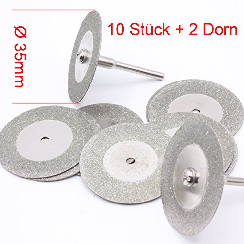 Dophee 10PCS 35mm Diamond Cutting Off Discs with 2 Arbors Rotary Tool for Metal Glass Ceramics Porcelain Carbide Gem Stones