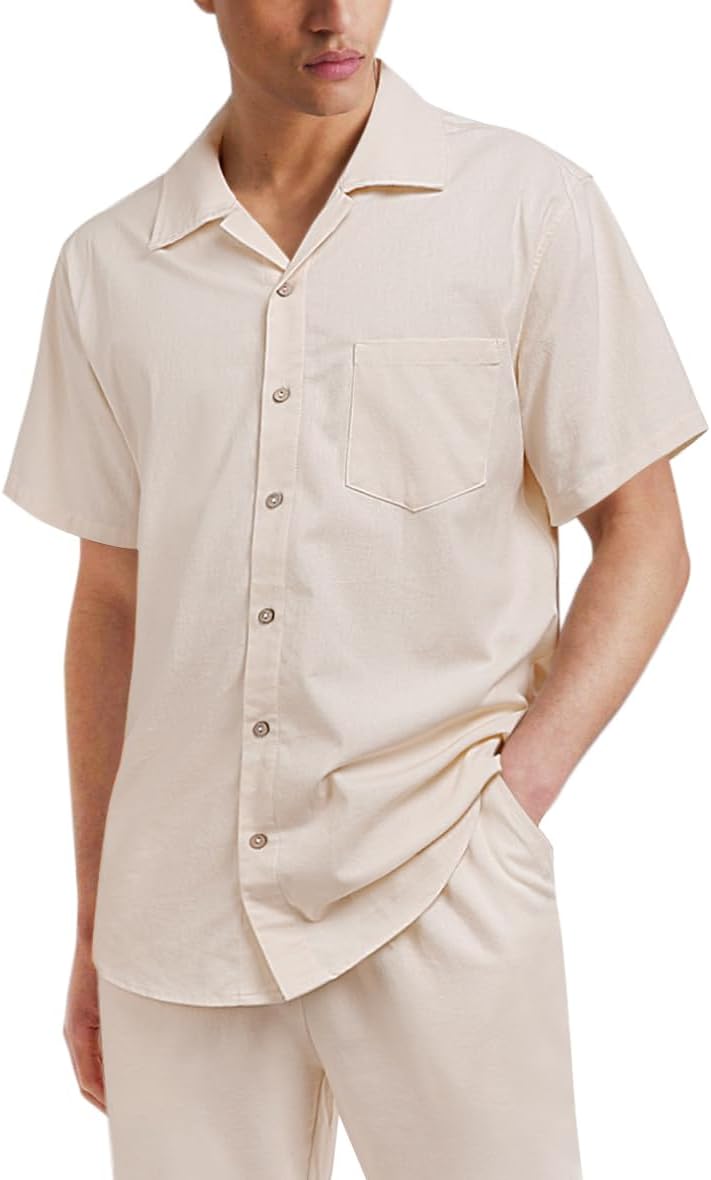 Mens Shirts Short Sleeve Button Down Shirts Free Casual Vacation Beach Summer Tops Beige