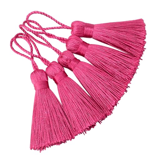 Image of 20Pcs 4.3 Inch Mini Craft Tassels for Earrings, DIY Crafts(Rose Red) | Handmade soft terylene, 2-inch cord loop, small Chinese knot-for earrings, bookmarks, tags, souvenirs and DIY crafts.