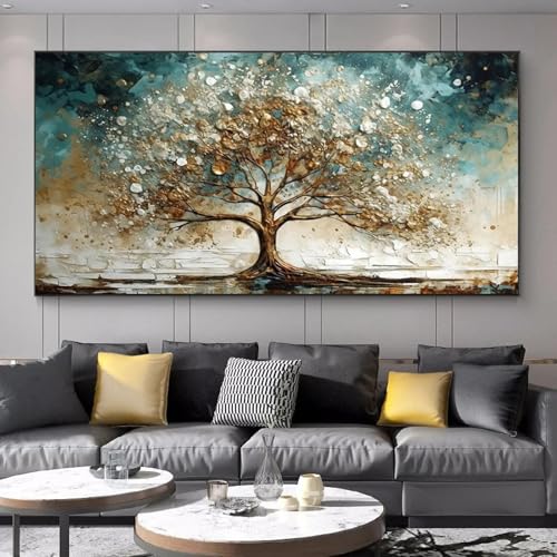 Peinture abstraite paysage d'hiver déco murale salon tableau 70x140cm