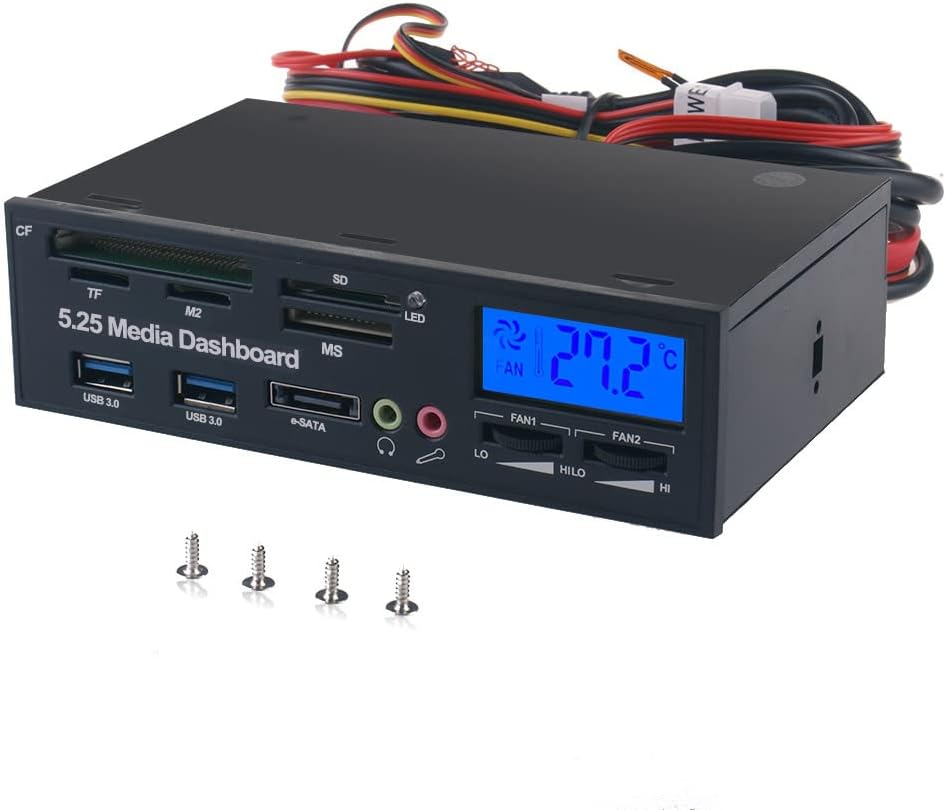 5.25 Inch PC Dashboard Media Multifunctional Front Panel, with e-SATA USB 3.0 Hub Audio Ports + SD/CF/TF / M2 / MS 5-in-1 Card Reader