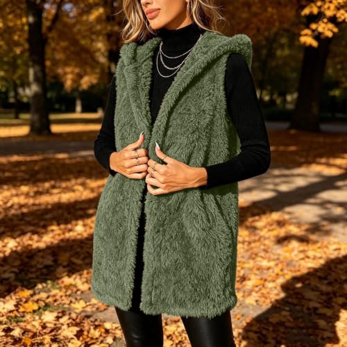 Womens Fuzzy Fleece Vest Hooded Longline Open Front Casual Winter Layering - image 8