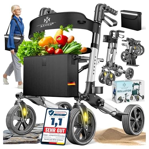reisenthel carrybag black Maße: 48 x 29 x 28 cm/Volumen: 22 l 3 KESSER Rollator Aluminium Set, Leichtgewicht-Reiserollator mit Vollausstattung, 3-fach faltbar für Kofferraum klappbar Reise und Flug, Höhe verstellbar, Gurt, Stockhalter Gehwagen Laufhilfe Gehhilfe