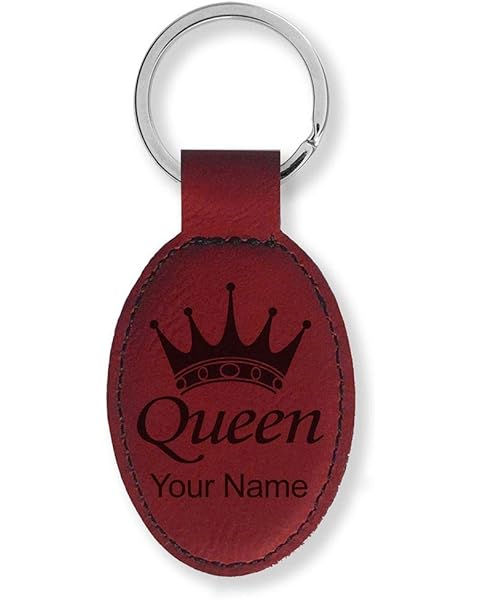 LaserGram Oval Keychain, Queen Crown, Personalized Engraving Included (Burgundy)