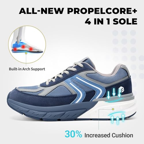 FitVille Extra Wide Shoes for Men, Wide Walking Shoes Wide Width Casual Sneakers Comfortable Orthopedic Shoe Arch Support for Plantar Fasciitis Neuropathy - Rebound NEO V54