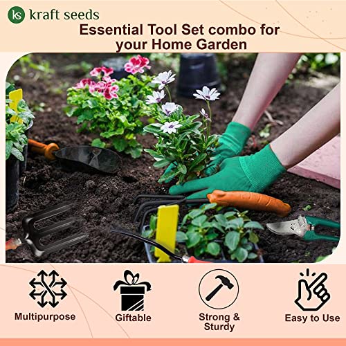 Kraft Seeds by 10CLUB Garden Tool Set - 3 Pcs (Big Shovel, Cultivator, Weeder) | Terrace Gardening Accessories | Gardening Tools Kit for Home Gardening | Essential Farming Spade, Trowel, Tiller