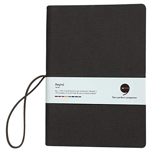 Image of COMMA Regina - A5 Size - Hard Bound Notebook with a Horizontal Elastic Band Closure - 192 Pages - 80gsm Natural Shade Paper - Fabric Cover Material - (Brown)