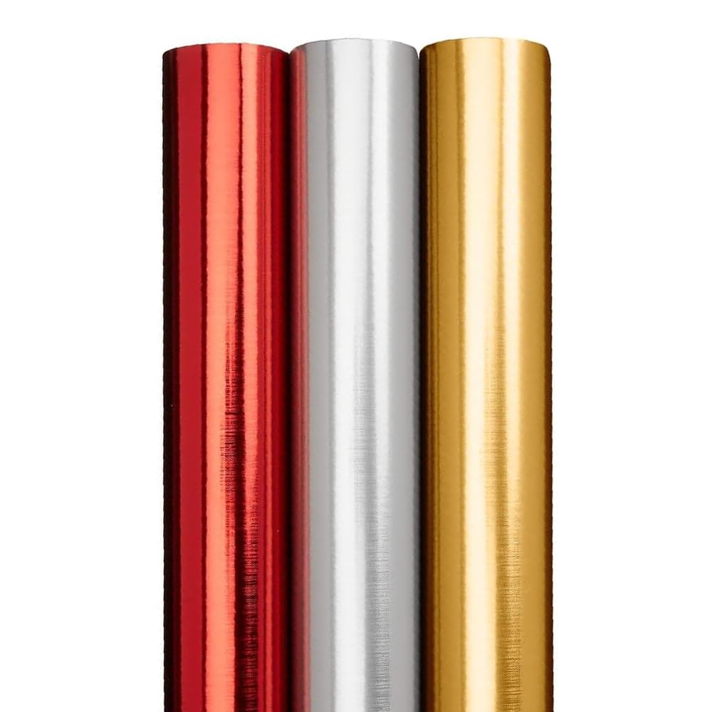 Metallic Foil Wrapping Paper Rolls 3 Pack 3m Each (Gold, Red & Silver, 3m Each, 9m Total) | Shiny Foil Effect Gift Wrap for Christmas, Birthday, Wedding & Anniversary Presents By Karrma Ltd — image 1