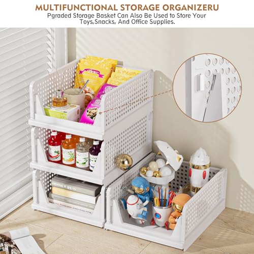 Image of SNSLXH 8 Pack Stackable Closet Storage Bins, Multifunctional & Foldable Closet Organizers and Storage for Bathroom Kitchen Laundry Room Drawer Shelf Storage, Space-Saving Wardrobe Organizer, White
