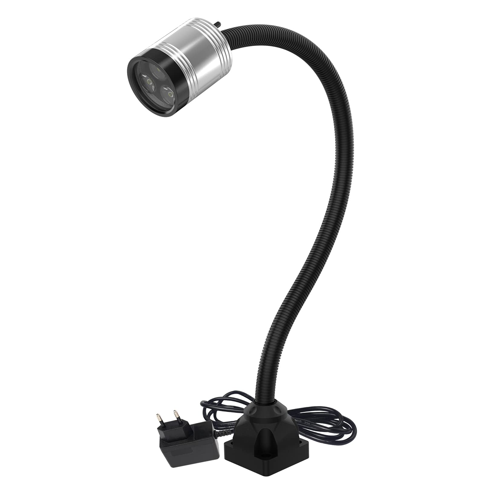 Lampada da lavoro a LED impermeabile IP66 con collo di cigno flessibile, 230 V, 900 lumen, attacco a 4 fori con vite a vite per macchine utensili industriali e banchi da lavoro