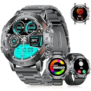 LIGE Smartwatch Herren Militär mit 530mAh Akku, 1.43“ AMOLED Sportuhr mit Telefonfunktion(3 Bänders), Herzfrequenz, SpO2, Schlafmonitor, IP68 Wasserdicht 120+ Sportmodi Fitnessuhr für Android iOS