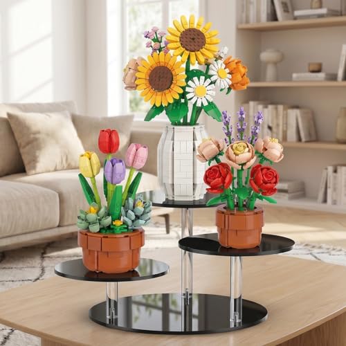 NiHome 3-Tier Acrylic Stand Risers for LEGO Botanical, Figurine Shelf Black - image 2