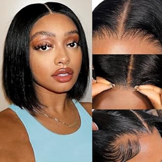 Wear and Go Glueless Wig Human Hair Pre Plucked Pre Cut 5X5 HD Lace Closure Bob Wigs for Black Women Straight Short Bob Wigs Human Hair Glueless For Beginners 180% Density 12 inch