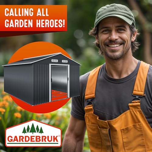 GARDEBRUK® Garden Shed | 8x10' | 8m² | Outdoor Storage for Garden Furniture Garden Tools | Wheelie Bin Storage | Bike Shed House | Apex Roof, Sliding Door | 315x260x180cm | Anthracite