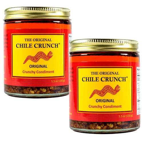 CHILE CRUNCH - Original Spicy Crunchy Condiment - All Natural Roasted Chili Peppers, Garlic &amp; Onion Crisp Sauce - Vegan, Gluten-Free, No Preservatives - Homemade Authentic Mexican Recipe 5.5oz (2 Pack)