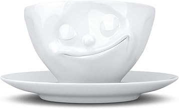 FIFTYEIGHT PRODUCTS / Tassen / Kaffeetasse „Glücklich“ (Porzellan, 200 ml, weiß, Made in Germany)