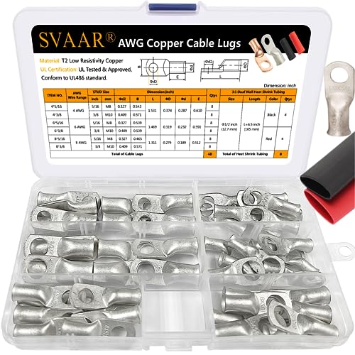 SVAAR 4 6 8 AWG Battery Cable Lug kit 56pcs Tinned Copper