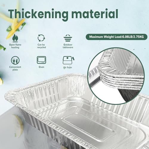 Image of YLT WAX 9x13 Disposable Aluminum Foil Pans with Clear Lids (10 Pack), Durable Half Size Deep Extra Heavy Duty Food Containers for Baking, Cooking, Roasting, Heating or Steam Table