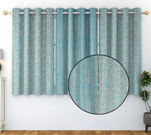 Image of FRESH FROM LOOM Floral Grommet Window Blackout Curtains 5 Feet Long,High Tenacity Yarn Polyester Weaved,Premium Screens for Home Office,Prada for Living Room Bedroom,Dust Repellent(Set of 3,Aqua)