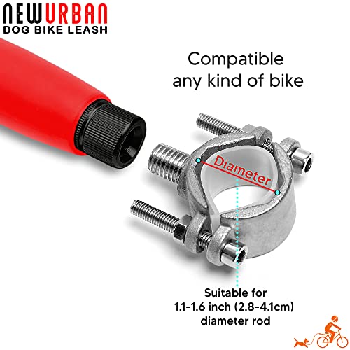 NEWURBAN - Fahrradleine für Hunde - Einfache Installation und Demontage - Freihändiges Hundefahrrad - Trainingsleine für Training, Joggen, Radfahren und Outdoor - Sicher mit Haustieren - Roter Griff