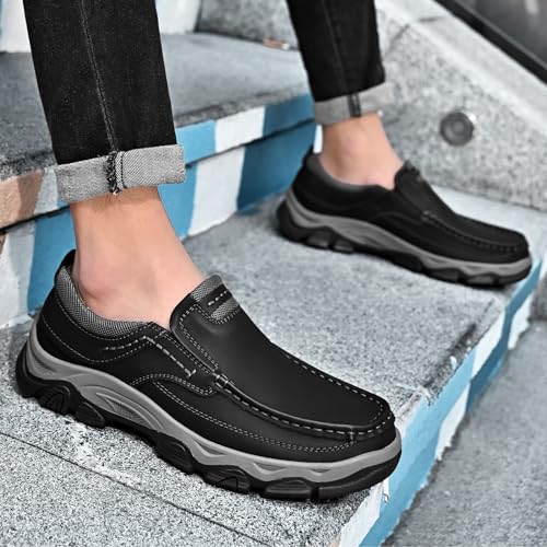 Men's Leather Casual Slip-On Loafers,Outdoor Non-Slip Work Driving Walking Shoes,Comfortable Soft Sole Moccasin Office Leather Shoes4