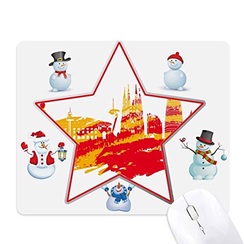 Tapis de souris Barcelone silhouette jaune et rouge étoiles et bonhomme de neige antidérapant